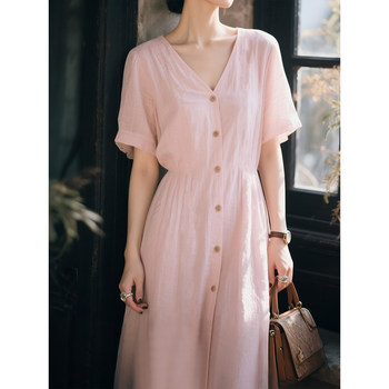 Pink lyocell tencel linen acetate dress
