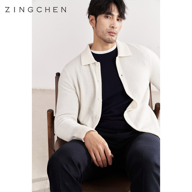 ZINGCHEN knitted cardigan jacket ຜູ້ຊາຍທໍາມະຊາດ undyed knitted sweater cardigan