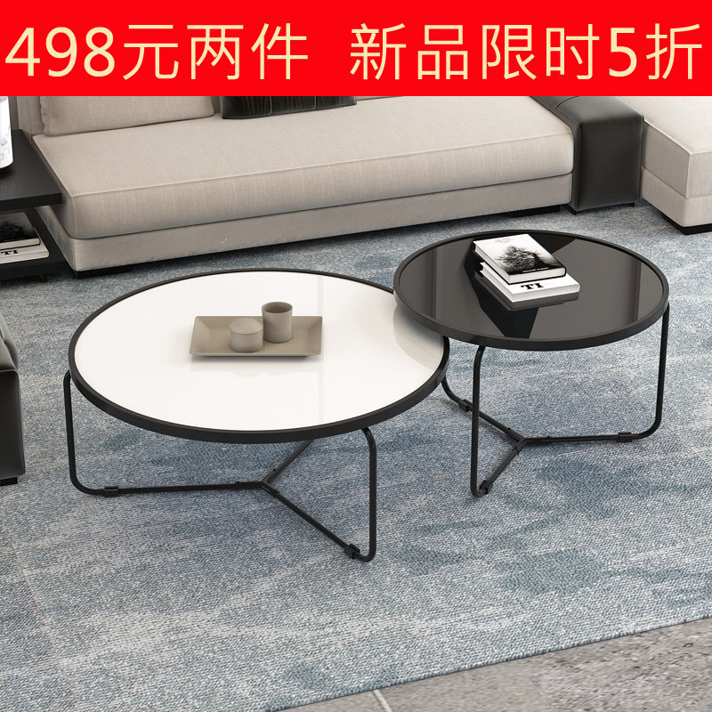 Minimalist modern tempered glass tea table marble tattooed livingroom small family light lavish red round tea table combination