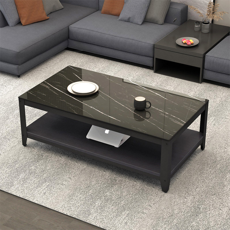 Marble Tattooed Square Tea Table Tempered Glass Small Household Type Nordic Modern Minimalist Living-room Office Reception Tea Table Table