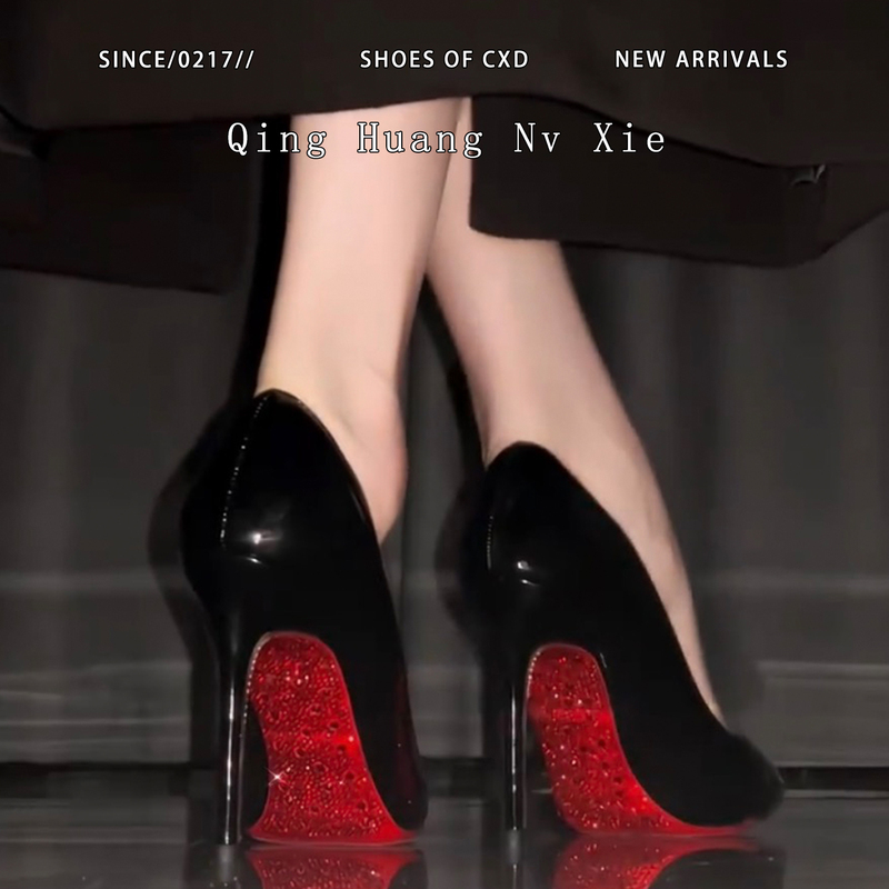Wider Version~ Rhinestone Red-Soled High Heels for Women, Stiletto Heels, 2026 New Model, Black Pointed Toe, Shallow Mouth, Comfortable Shoes That Don'T Tire the Feet
