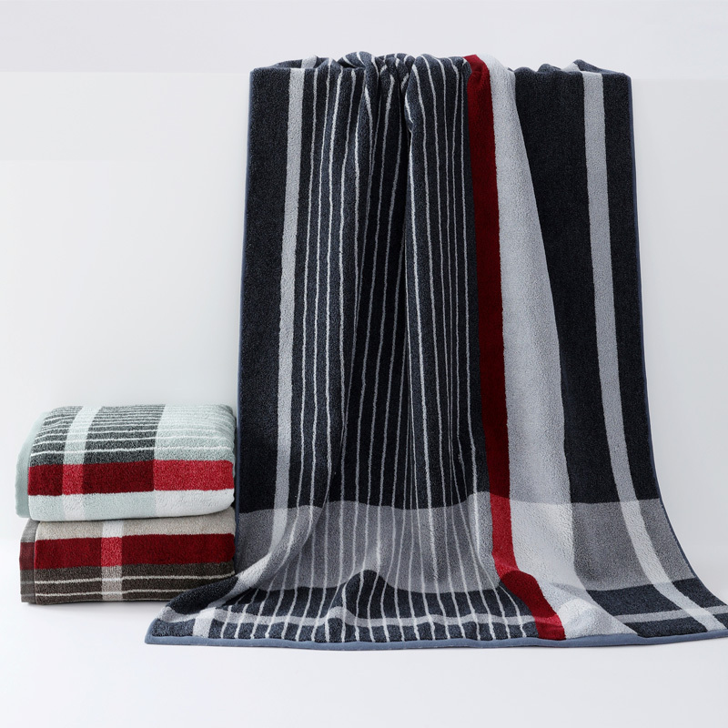 Class a Gold-Grade Enlarged and Thickened Pure Cotton Bath Towel, Fancy Line Plaid Style, 100% Cotton, 160*82cm, 663 Grams Class a Gold-Grade Enlarged and Thickened Pure Cotton Bath Towel, Fancy Line Plaid Style, 100% Cotton, 160*82cm, 663 Grams
