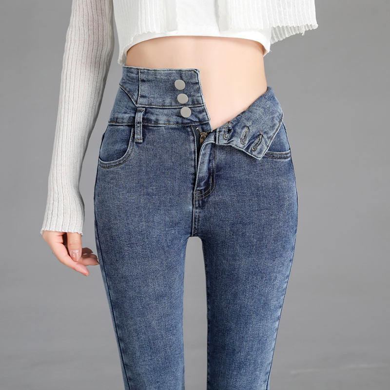 Summer jeans women's 2021 new high-waisted winter high-thin tight velvet thickened small-footed pants