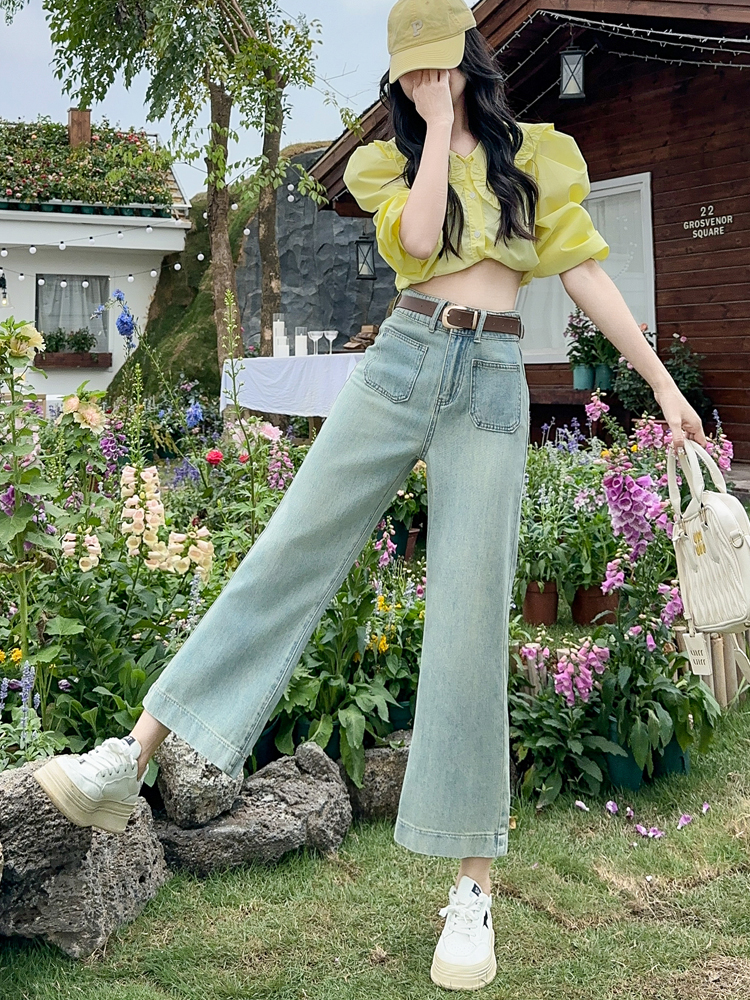 微喇牛仔裤女夏季薄款2024年新款高腰显瘦九分裤小个子喇叭裤子女