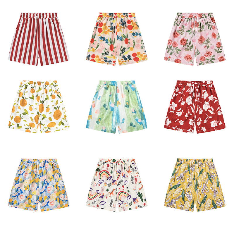 Hawaiian Style Seaside Vacation Couple Retro Floral Beach Shorts Sanya Casual Quick-Drying Loose Shorts for Men and Women Summer