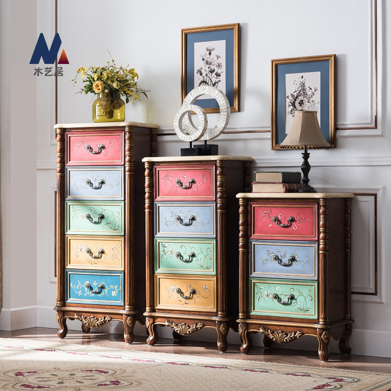 American-style retro solid wood three-four-five-drawer cabinet European-style villa bedroom painted storage cabinet living room small apartment storage cabinet