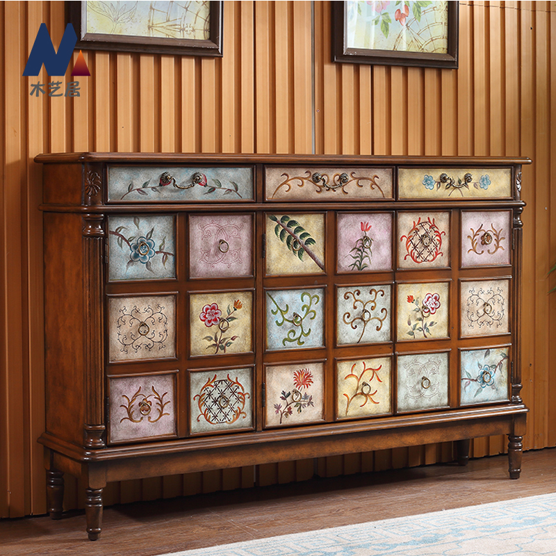 American-style solid wood shoe cabinet painted retro porch storage cabinet living room storage cabinet dining room large-capacity kitchen table dining cabinet