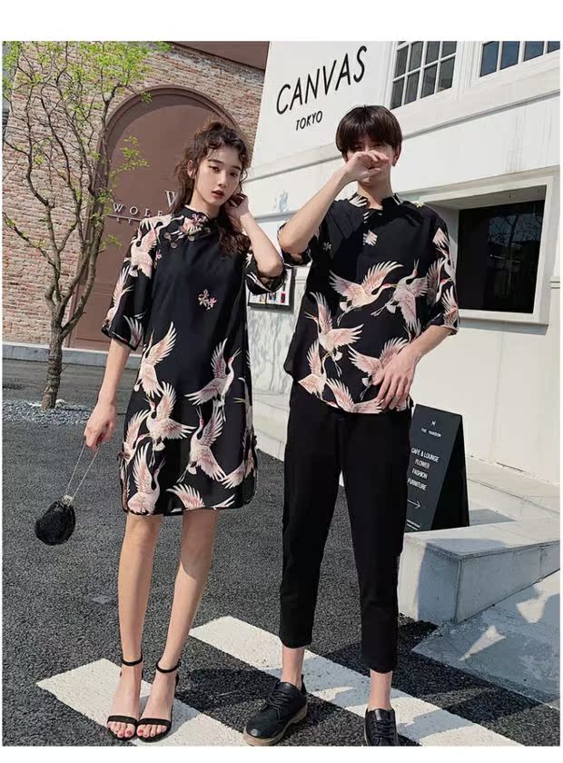 Cặp vợ chồng Cần cẩu tuần trăng mật Cải tiến thời trang Sườn xám Retro Phong cách Trung Quốc Phụ nữ Tang Trung Quốc Trang phục hàng ngày của phụ nữ - Váy eo cao đầm body nhún eo
