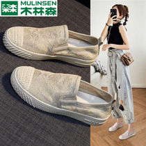 Mullinson fishermans shoes womens summer 2021 New flat canvas womens shoes summer breathable lazy people a pedal net shoes