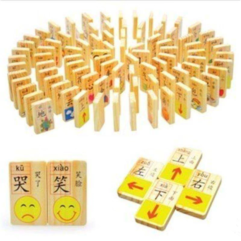 Gỗ mẹ một mặt tròn ký tự Trung Quốc / logo xe domino khối 100 máy tính bảng đồ chơi giáo dục trẻ em - Khối xây dựng