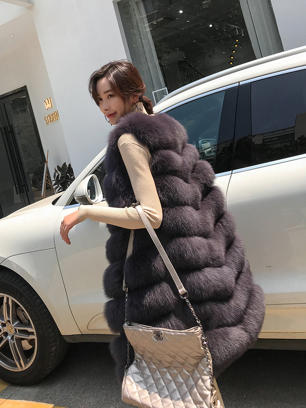 New Fur Vest 2025 Hot Style Fox Fur Long Vest Large Size Extended Over-The-Knee Faux Fur Gilet for Women Winter