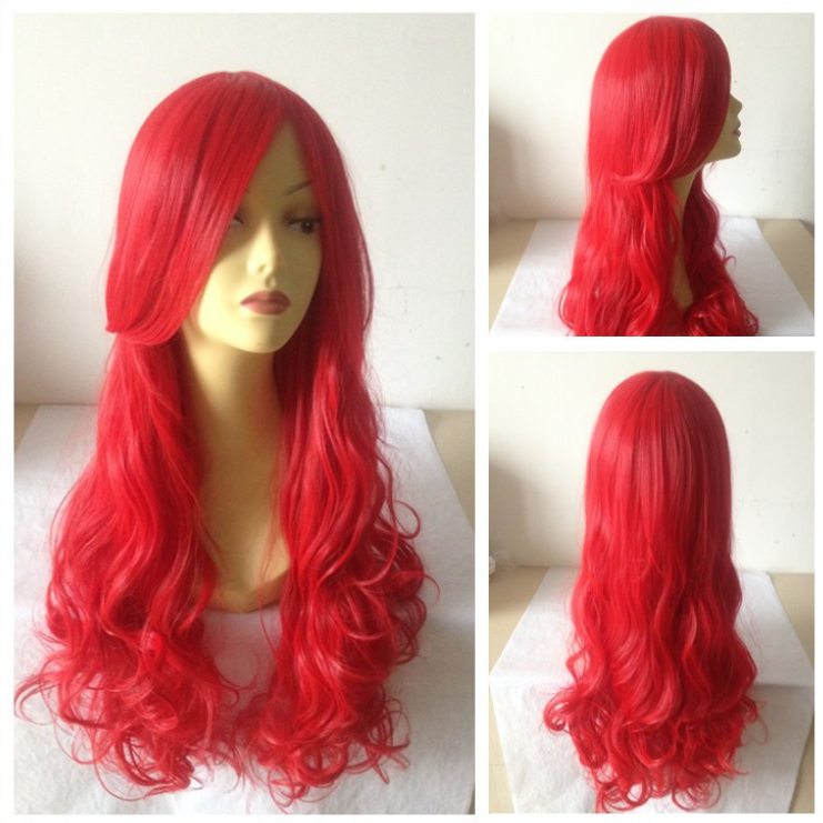 Little man Fish Ariel Princess Red long curly hair Comic Cosplay Red Long Wig Halloween wig