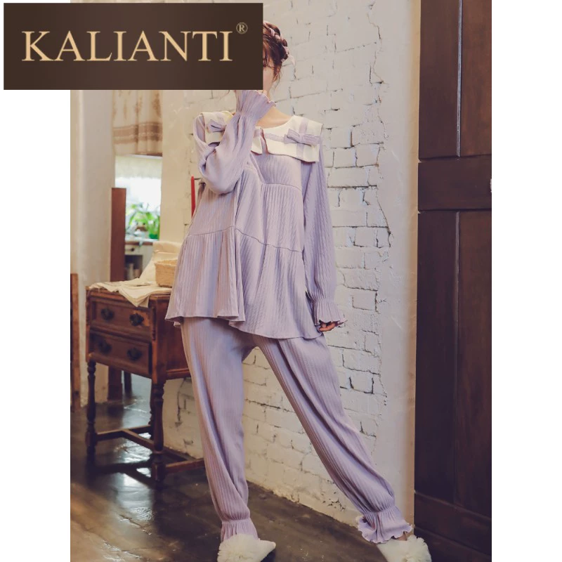 Quần áo lưỡi liềm mùa xuân và mùa thu sau sinh cho con bú quần áo cho con bú quần áo phụ nữ không cotton đồ ngủ phù hợp với phụ nữ tại nhà - Giải trí mặc / Mum mặc