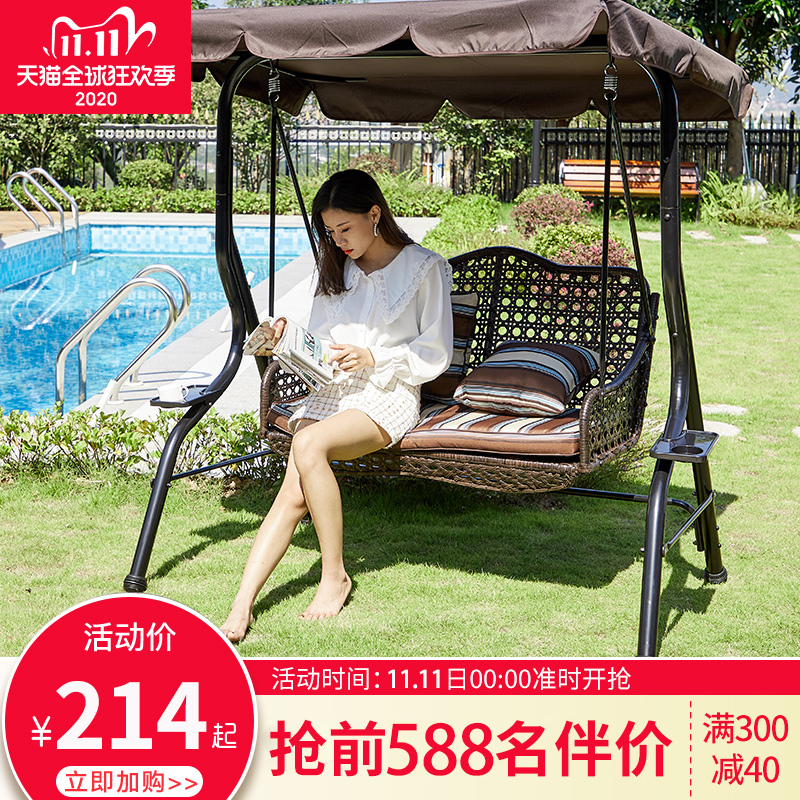 Outdoor swing outdoor courtyard double rocking chair wrought iron adult indoor hanging chair balcony swing chair garden rocker