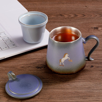 Ceramic 999 sterling silver business office Cup large green tea making tea with leakage net tea water separation cup tea set