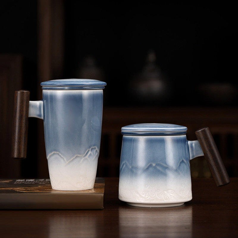 Pure Silver Ceramic Mark Cup Creative Retro Office Tea Cup Home Art Water Cup Tea Water Separation Cup With Tea Leak-Taobao