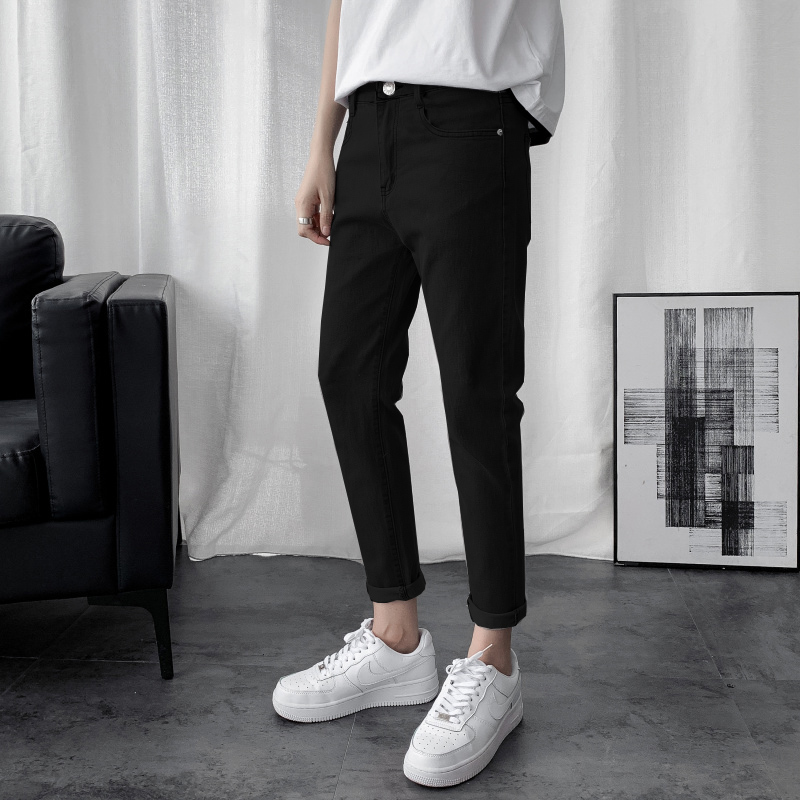Summer slim fit black 90% jeans Men's Korean version Trend with small feet long pants 9 Sub-pants Chauffhanger