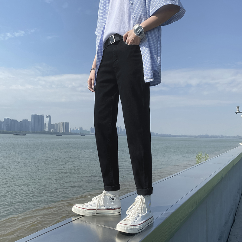 Summer nine-point jeans men's Korean version of the trend of slim feet 2021 new Hong Kong style all-match men's pants