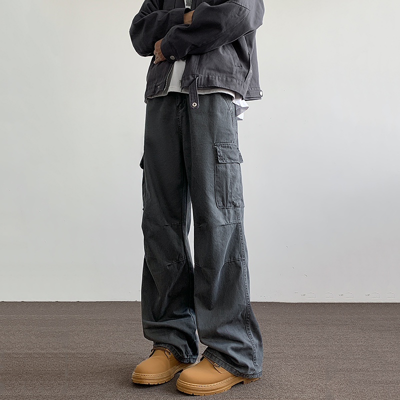 Gray Cargo Pants for Men, 2026 Autumn Loose Wide-Leg Casual Pants, Trendy Brand Multi-Pocket Long Pants for Men