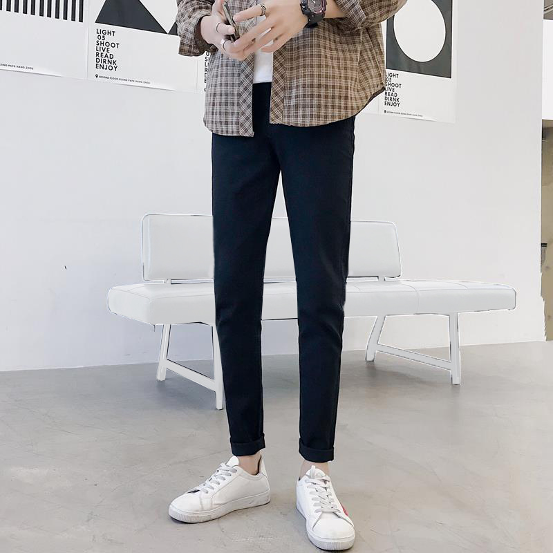 Autumn and winter black nine-point jeans men's Korean version of the trend of slim small feet boys long pants nine points pants tide brand