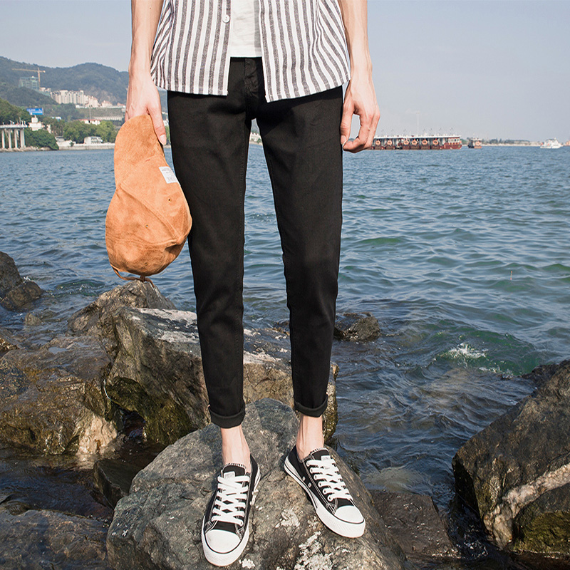 Summer new students Black Jeans Men 9 Sub-pants Korean version trendy Smoke Tubes Pants Men 90% Pants