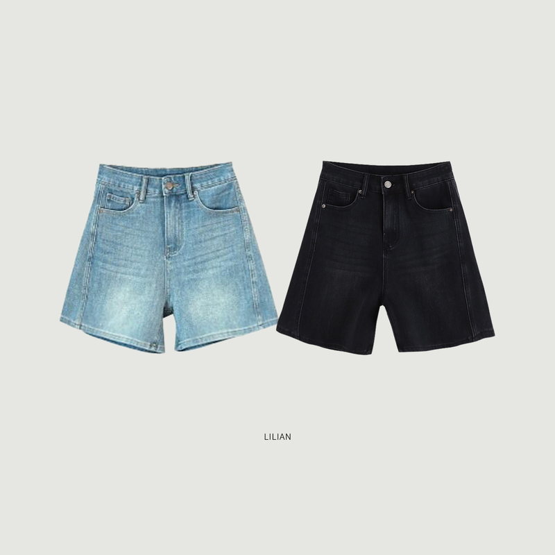 Lilian 【Stylish Legs】Simple Four-Way Stretch Jeans High-Waisted A-Line Side Seam Patchwork Shorts