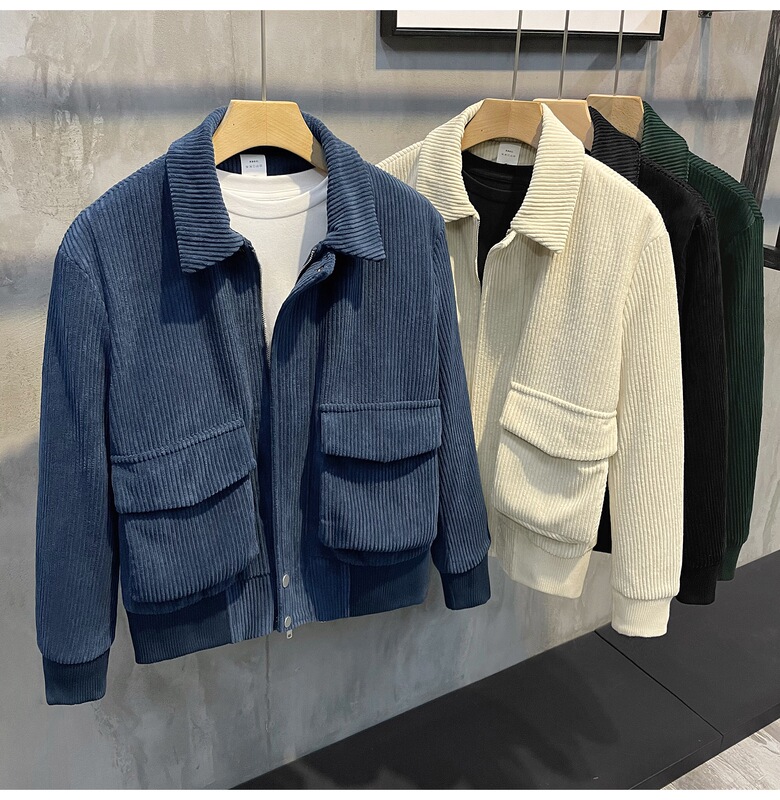 New Autumn and Winter Warm Retro Jacket for Men, Korean Style Lapel Baseball Jacket with Large Pockets, Niche Corduroy Coat New Autumn and Winter Warm Retro Jacket for Men, Korean Style Lapel Baseball Jacket with Large Pockets, Niche Corduroy Coat