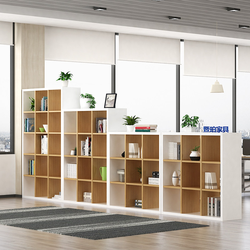Minimalist modern office Composition containing cabinet Wooden Cabinet Display Cabinet High And Low Shelves Plaid Cabinet Partition Cabinet