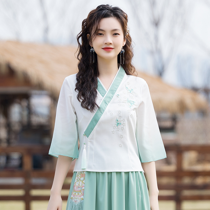 Republic of China Style Tang Suit Women's Set Hanfu Cheongsam Beauty Salon Tea Artist Ear Picking Specialist Tea Attire Foot Bath Technician Work Uniform
