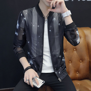 2018 mùa xuân nam Men Transparent Quần áo Ultra-Slim nam Transparent Kem chống nắng khoác rỗng Summer Net Jacket Jacket nam.