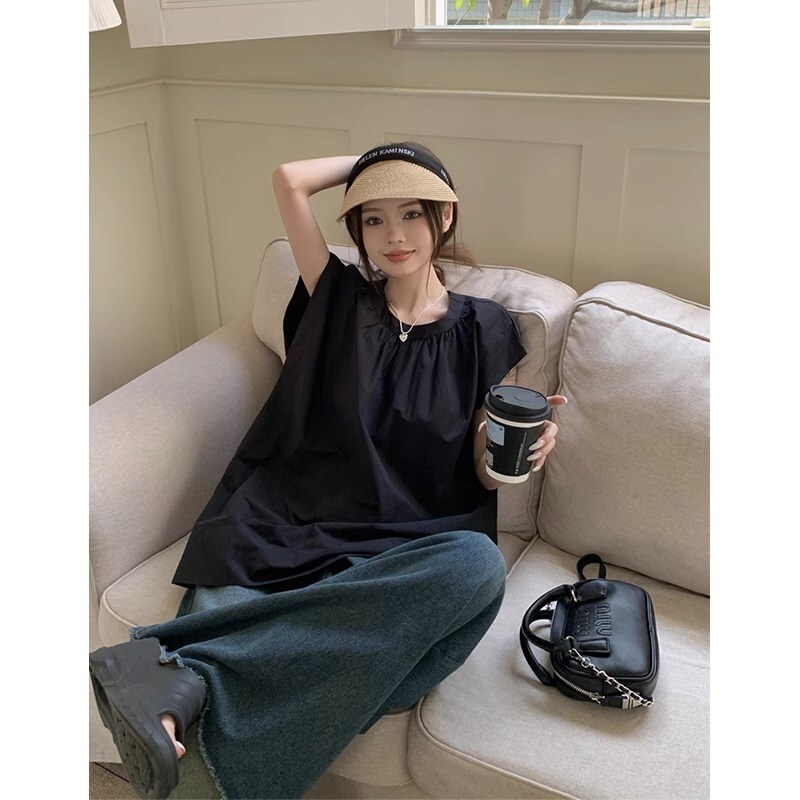 French-Style Mid-Length Slit Black Linen Shirt with Small Flutter Sleeves for Women, Summer Casual Sleeveless Top French-Style Mid-Length Slit Black Linen Shirt with Small Flutter Sleeves for Women, Summer Casual Sleeveless Top