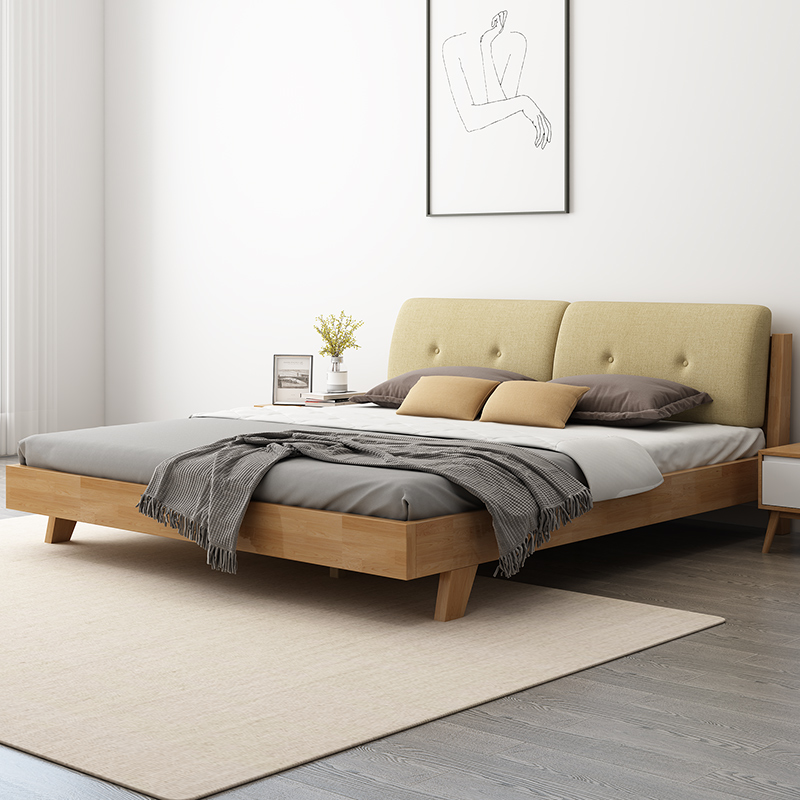Bed modern minimal Nordic solid wood double bed 1 5 m master bedroom 1 8M simple wind furniture large bed