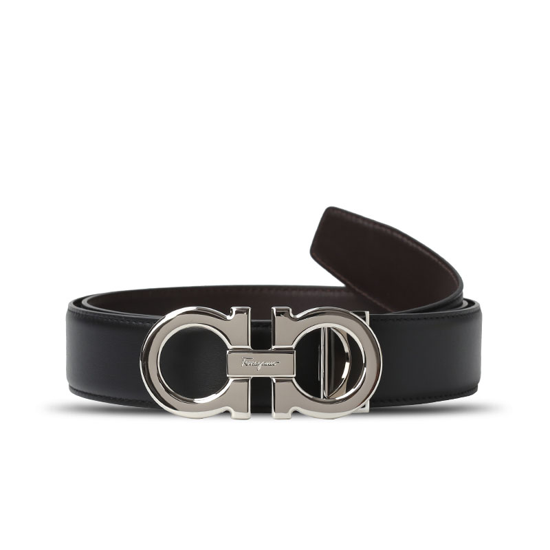 FERRAGAMO Filagmar belt Gancini men's men's double face horseshoe buckle silver buckle delivery leather strap