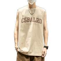 Mens vest summer American fashion brand hip-hop letter printed cotton round neck waistcoat loose trendy sleeveless T-shirt