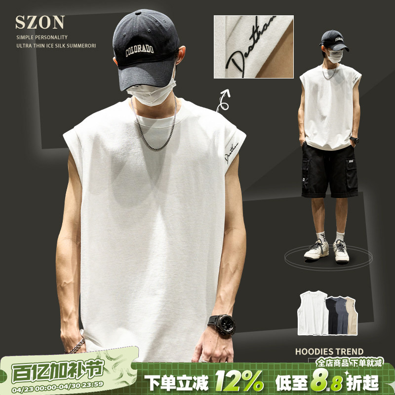 Men's Vest Summer Thin Pure Cotton Sports Fitness Sleeveless Shirt 2026 New American Style Trendy Brand Sleeveless T-Shirt