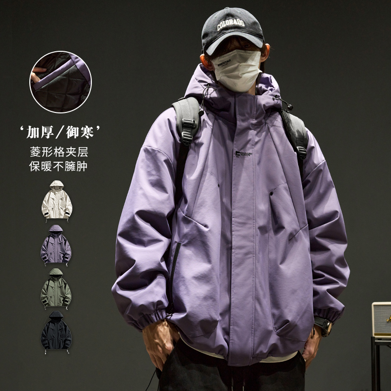 Jacket Man Autumn Winter New American Tandem Cap Loose Contour machine Assault Clothing Lovers Tide Cards Thickened Cotton Clothing-Taobao