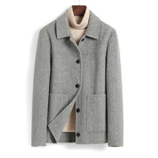 Dekase 纯黑色毛呢大衣男修身春季双面呢夹克短款商务羊毛外套男