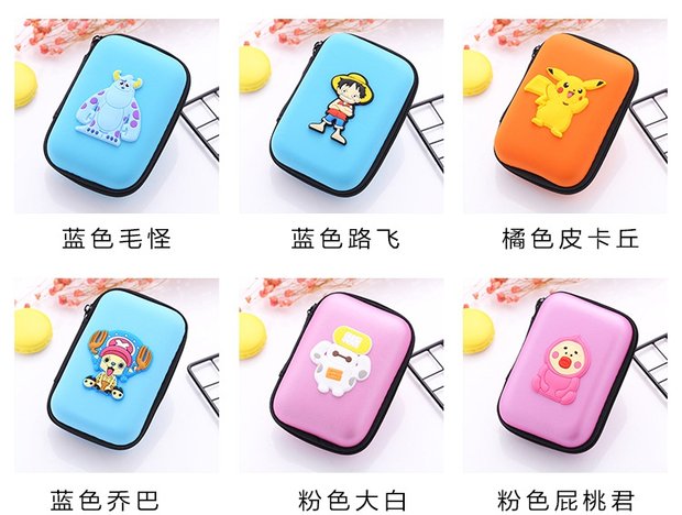 Hoạt hình sáng tạo túi tai nghe vuông nhỏ dễ thương cầm tay ví tiền điện thoại di động sạc dữ liệu cáp lưu trữ túi vừa ví da bò