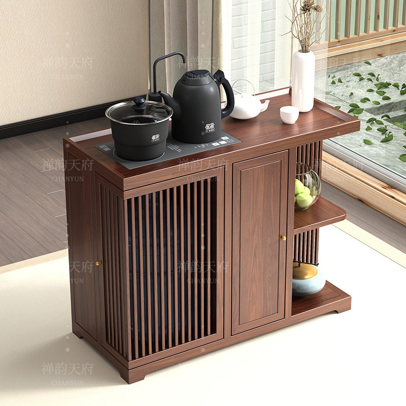 New Chinese-style solid wood tea cabinet and kettle integrated tea side cabinet under the bucket storage black walnut modern furniture