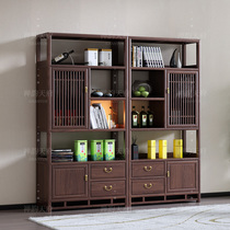 Bogui solid wood new Chinese style Dobao Pavilion Zen tea display cabinet shelf black walnut bookshelf display cabinet