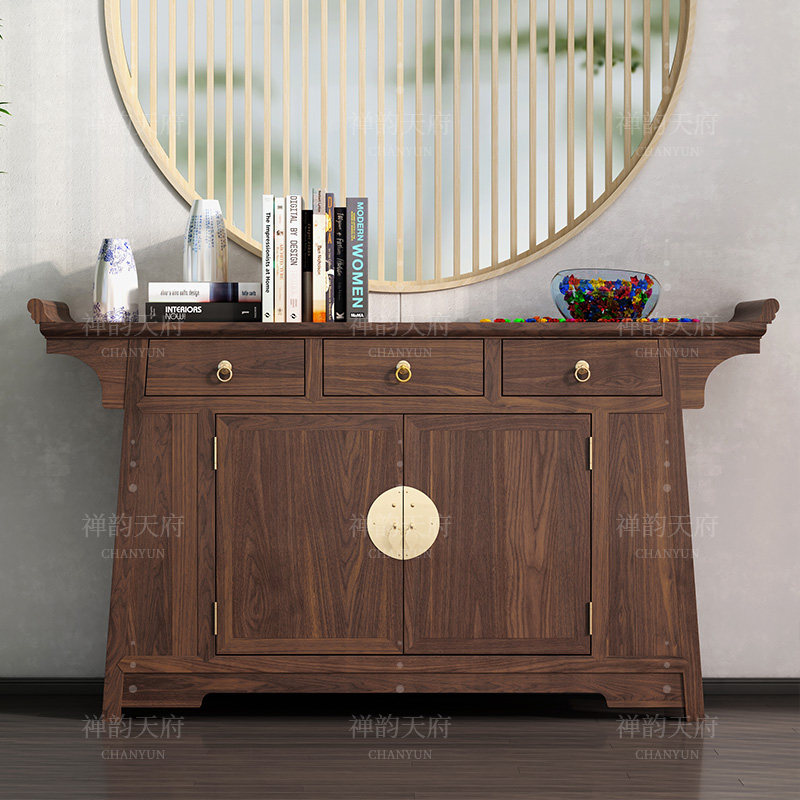 New Chinese white waxed wood solid wood Zen Zeni Guan Cabinet Dining Cabinet Black Walnuts Wood Minimalist Decoration Containing Cabinet