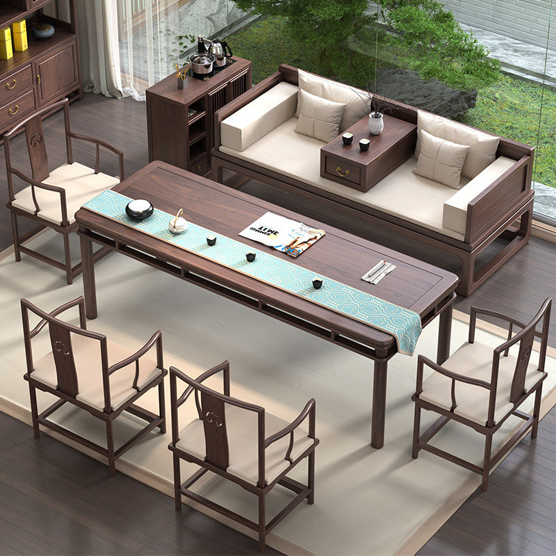 Black walnut tea table and chair combination new Chinese solid wood Zen office kung fu tea table simple modern tea room coffee table