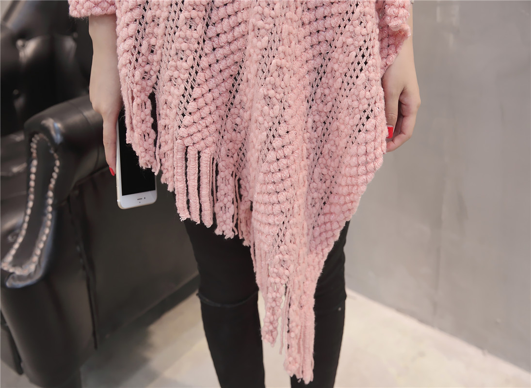 Áo len cổ lọ tua rua nữ 2018 mùa thu mới thời trang áo len dệt kim rỗng áo choàng mùa hè áo len đẹp
