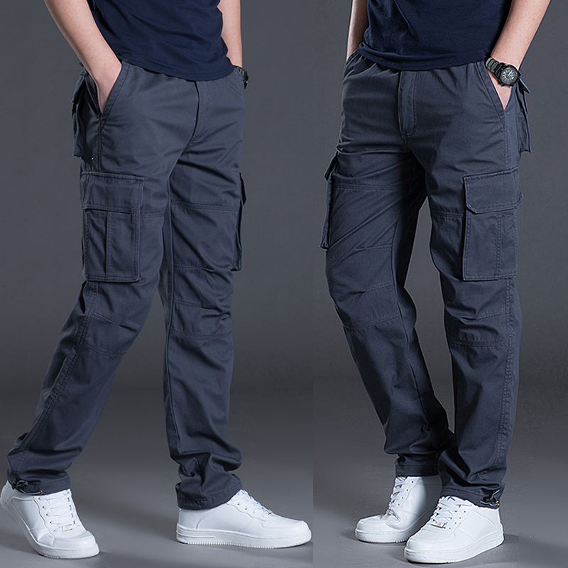 Men's Loose Straight-Leg Cotton Cargo Pants with Multiple Pockets, Casual Pants, Welding All-Cotton Wear-Resistant Outdoor Work Pants, Sports Pants