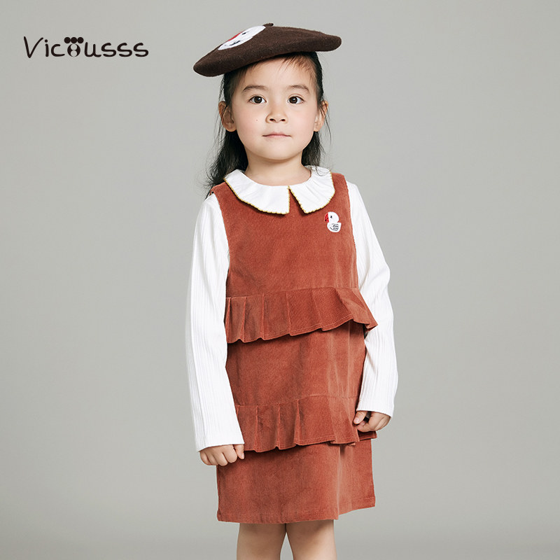 Girls dress spring and autumn ruffles viciusss super foreign style little girl strap dress princess dress tide