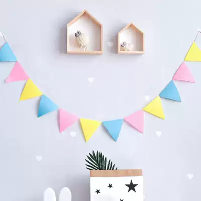 Dimple children's tent small colorful flag felt triangle string flag Baby Birthday Party children's room decoration