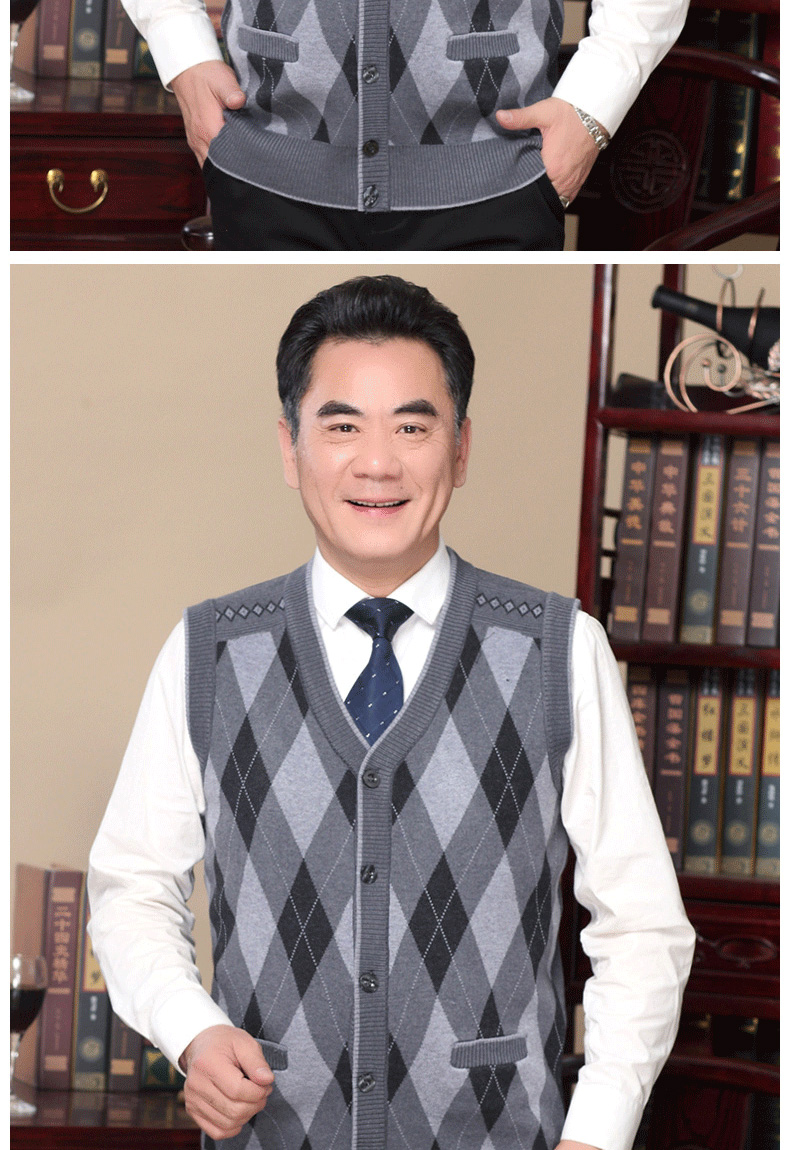 Mùa thu và mùa đông vest nam trung niên áo khoác cardigan nam trung niên vest nam vai cha mặc vest đan tay áo len khoác mỏng