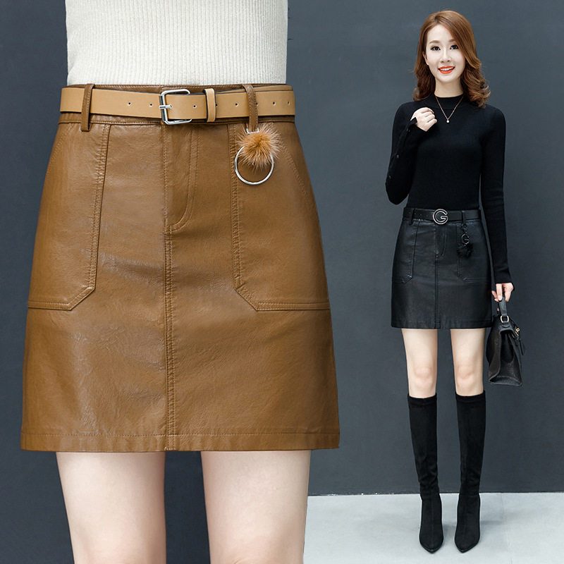 Genuine leather Short-style half-body dress Women 2022 Spring and sheep leather High waist display slim A word dress Walk Light Bag Hip Short Skirt