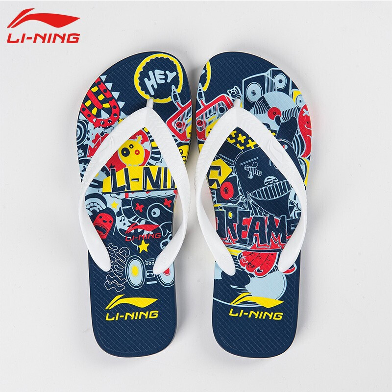 Li Ning Men Herringbone Towing Summer Non-slip Outdoor Cool Tugging Clip Feet Slippers Women Casual Rubber Lovers Beach Shoes