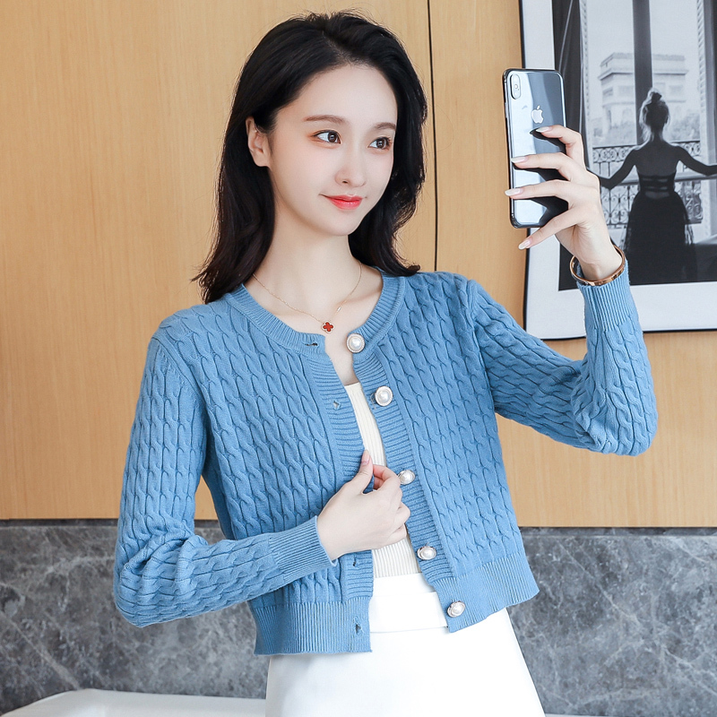 Cardigan for Women, Knitted Short Top, Solid Color, New Twist Pattern, Popular Sweater, Stylish Top for Petite Figures, Fashionable High-Waisted Jacket